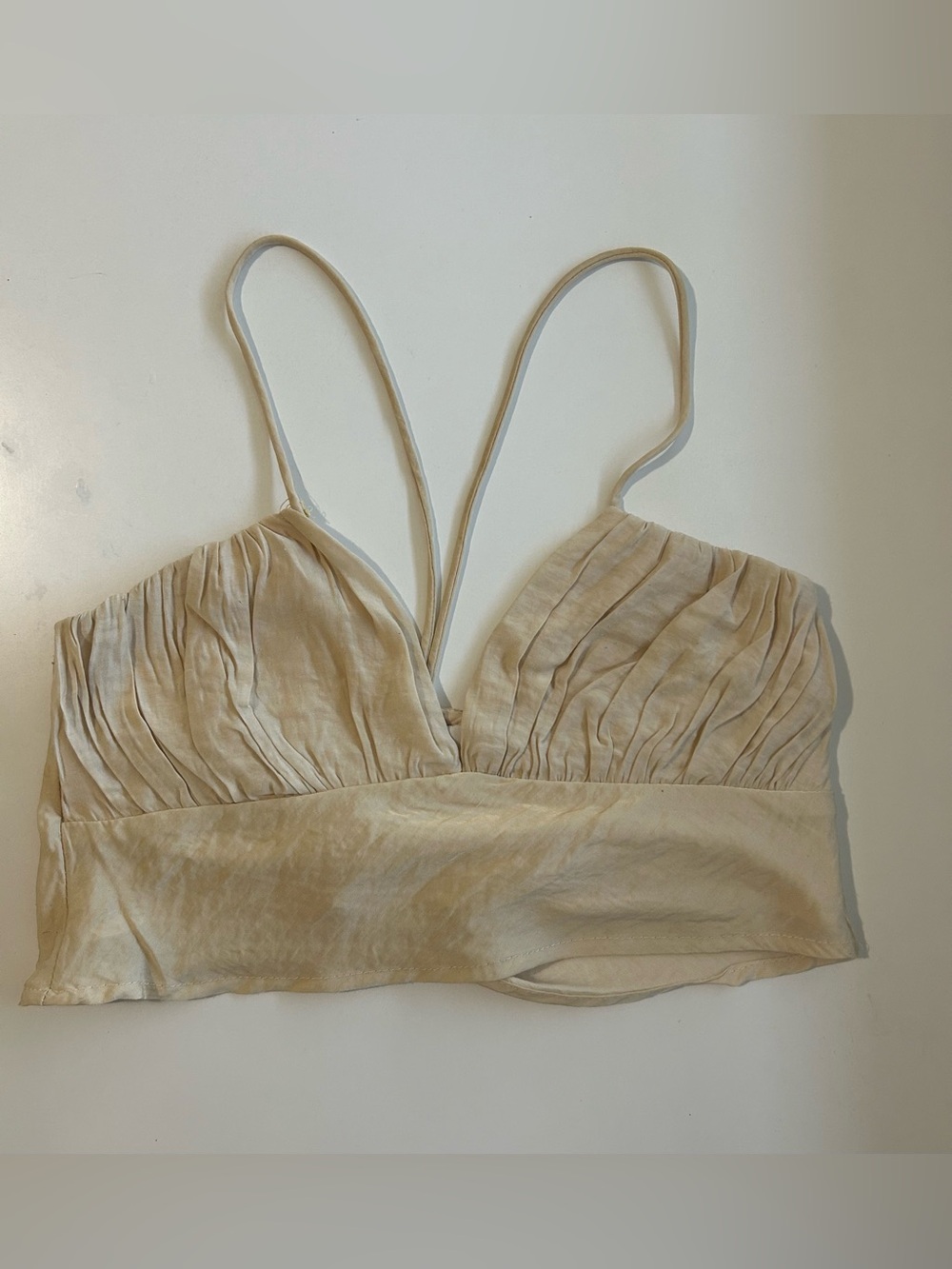 Princess Polly Champagne Satin Ruched Bralette Size 4